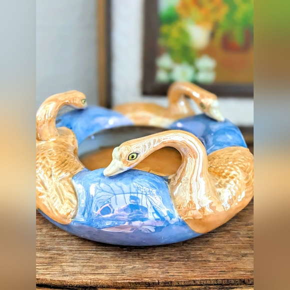 Plant holder Vintage geese lusterware Japan plant  trinket dish home decor birds - Picture 2 of 4